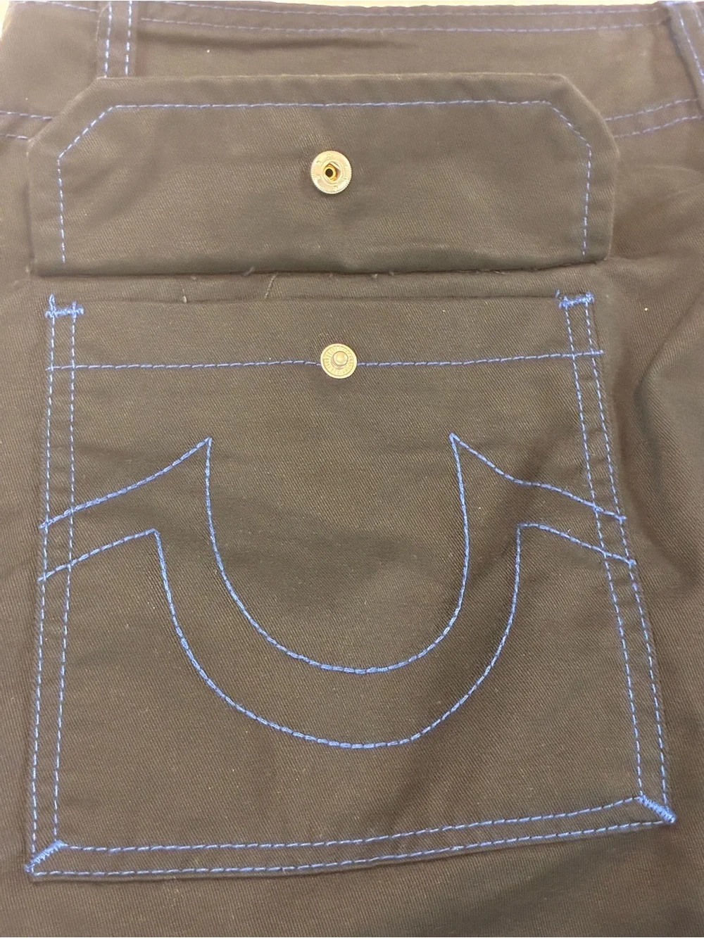 True Religion Black Cargo Pants with Blue Contrast Stitching